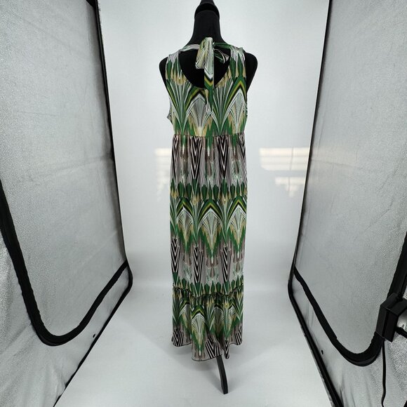 AGB Maxi Dress Womens Size L Tiered Y2K Empire Waist V Neck Abstract USA Vtg - Picture 6 of 7